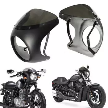Ретро черный мотоциклетный дефлектор фары капота крышка Matte Black with Black Glass