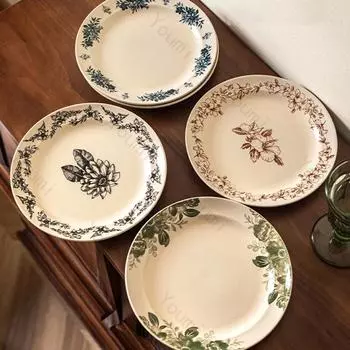 Retro Chinese Style Ceramic Plate Light Luxury Restaurant Plates Breakfast Dessert Trays Delicious Dishes Household Tableware