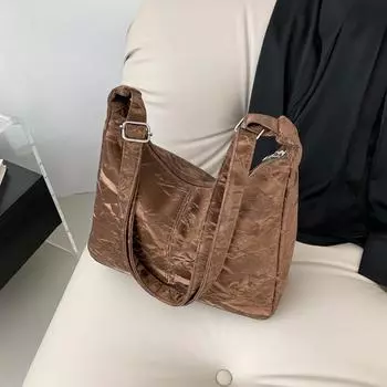 Retro commuter bag women s 2024 new fashion Korean tote bag versatile casual large-capacity casual armpit bag чёрный