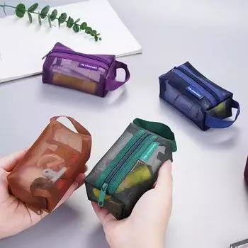 Ретро цветная сетчатая косметичка с ручкой, прозрачная косметичка, дорожная сумка для хранения туалетных принадлежностей, простые переносные косметички