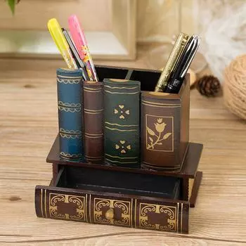 Ретро деревянный держатель для ручек в форме книги, настольный органайзер для канцелярских принадлежностей, офисных аксессуаров, многофункциональная коробка для хранения, детский подарок