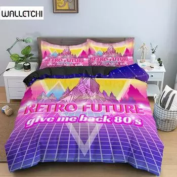 Retro Duvet Cover Set Vintage Give Me Back 80s Pattern Bedding Set Microfiber Queen King Size Quilt Cover 2/3Pcs for Teens Adult EU single(135x200cm)