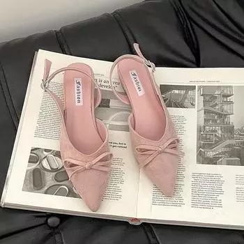 Retro exquisite pointed bow bag head sandals women s summer new temperament versatile outer wear single shoes 35