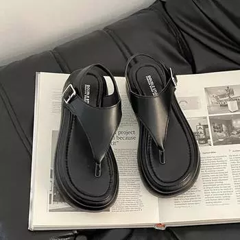 Retro fashion simple versatile outer wear flip-flops women s summer new thin and tall muffin cool slippers 35