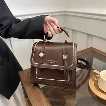 Retro fashion texture versatile handbag 2025 spring new foreign style texture small square bag women s bag чёрный