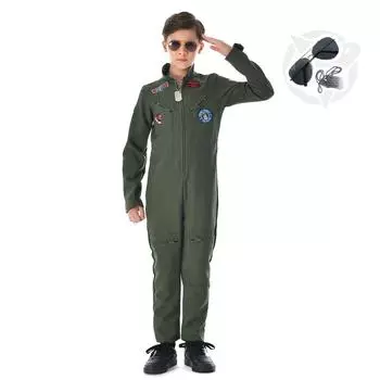 Ретро фильм Top Gun для мальчиков, косплей, военный костюм пилота, форма ВВС, детские летные костюмы, армейский комбинезон S(4-6Years) зелёный