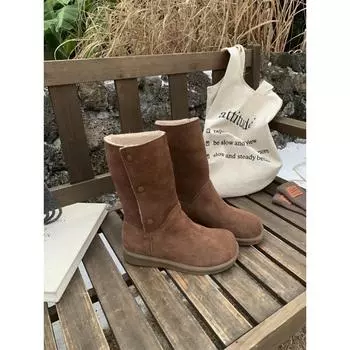 Retro fur integrated short snow boots women s autumn and winter new round head velvet thick-soled short boots tide 35