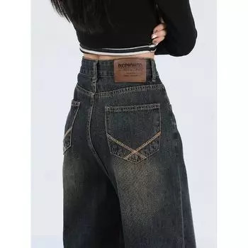 Retro High Waist Plus Size Ladies Plus Size Small Man Denim Retro Blue Size XL [60.00 kg-67.50 kg]]