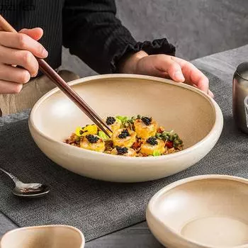 Retro Irregular Ceramic Deep Plate Restaurant Salad Plate Thick Soup Plate Dessert Plates Molecular Food Creative Tableware