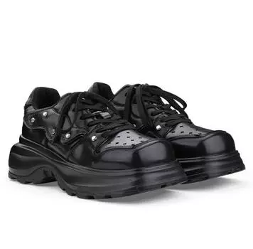 Retro leather shoes men s 2025 spring and autumn new fashion lace-up shallow mouth versatile muffin platform single shoes Guochao niche 37 чёрный
