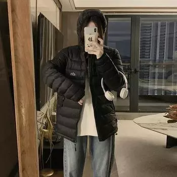 Retro light and thin hooded down cotton-padded jacket for women s winter new small man padded cotton-padded jacket S чёрный