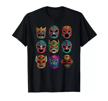 Ретро-маска Lucha Libre, боец вольной борьбы - футболка чёрный