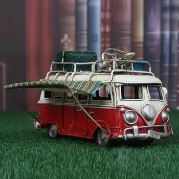 Ретро-металлическое ремесло: Железный цветочный орнамент Volkswagen Bus красный