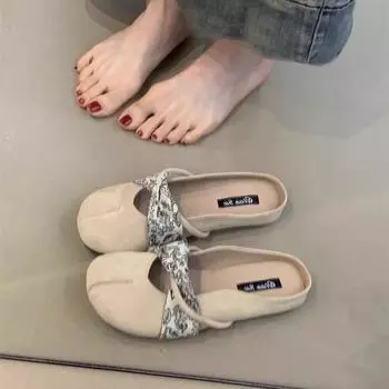 Retro Mori literary and artistic style baotou half slippers women wear lazy flat shoes in spring and summer 35 абрикосовый