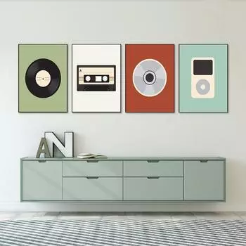 Ретро Музыкальная Кассета Запись CD MP3 Плакат Печати Музыка Через Века Настенная Картина Картина Холст Картина Декор Комнаты Мальчика 21x30cm No Framed