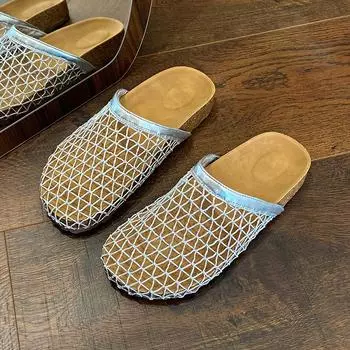 Retro niche bag head slippers new fishing net hollow thick-soled women s shoes woven half-pack slippers 35