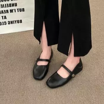 Retro one-word belt women s shoes spring new Mary Jane style light mouth small leather shoes fashion flat sandals 35