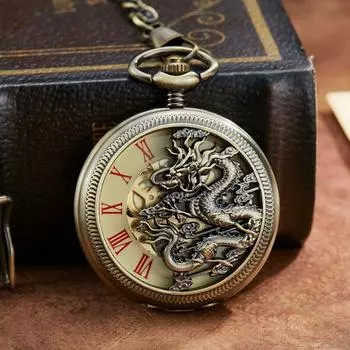 Ретро персонализированные полые прозрачные днища с рисунком дракона ручные механические карманные часы