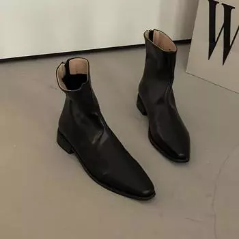 Retro pleated pointed leather boots slim short boots women s autumn and winter new fashion thick heel fashion single boots Martin boots trend 35