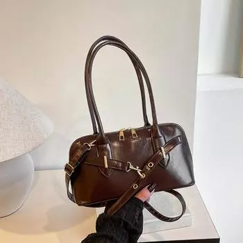 Retro Portable Commuter Bag Female Tide Underarm Bag Large Capacity Bowling Bag красный