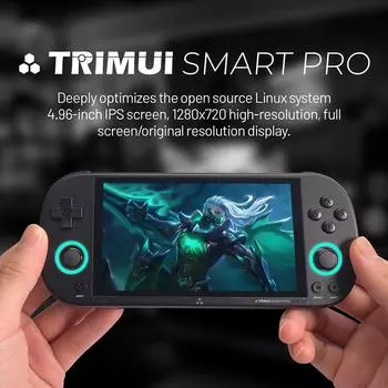 Ретро портативная игровая консоль с экраном 4,96 дюйма, карманная игровая консоль Linux, 5000 мАч, RGB, двойной джойстик для детей и взрослых чёрный