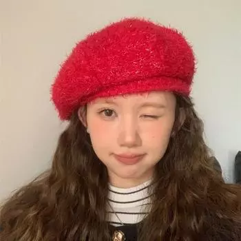 Retro Red Shiny Silk Berets for Women Spring and Autumn 2024 New Atmosphere Show Face Small Fashion Versatile Painter Hat 56-58cm красный