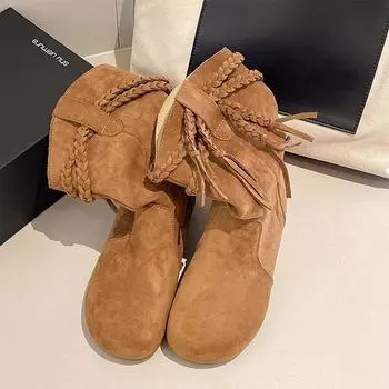 Retro short boots women s autumn and winter round head inner heightening pleated soft-soled stacking boots short western Martin boots 35