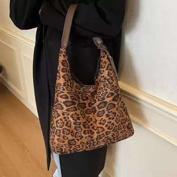 Retro Simple Leopard Print Tote Bag Women S Tide Casual Large Capacity Shoulder Bag Underarm Bag коричневый