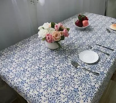 Ретро синий и белый фарфоровый стол 140cm by 140cm