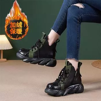 Retro soft leather platform single boots women 2024 autumn and winter new color matching short tube comfortable Martin boots ethnic style women shoes 35