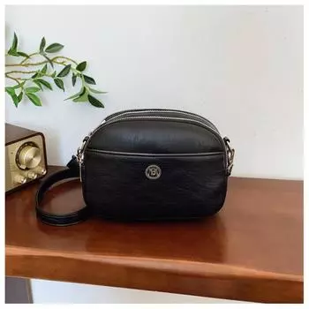 Retro soft leather small square bag simple and versatile fashion shoulder bag light luxury high sense lightweight multi-layer mother bag чёрный