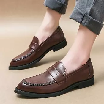 retro style Men s Business Shoes Leather wedding party Shoes for Men Quality Loafers Genuine Cow Leather Soft office formal shoe 38 чёрный