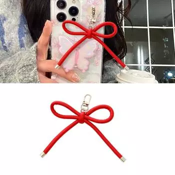 Retro Styles PU Leather Bowknot Keychain with Harajuku Charm Portable for Bags and Mobile Phones Decoration Daily Use розовый