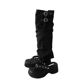 Retro two wearing pants tube boots women s spring and summer new breathable small man thick-soled flip-flops versatile niche sandals 35