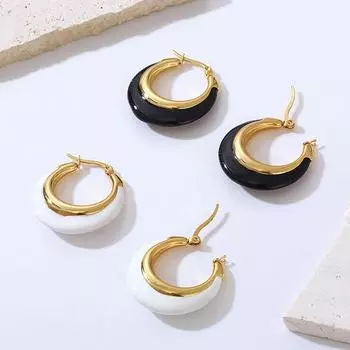 Ретро уникальные круглые черно-белые серьги-капли с масляным покрытием простые серьги из настоящего золота с гальваническим покрытием ювелирные изделия
