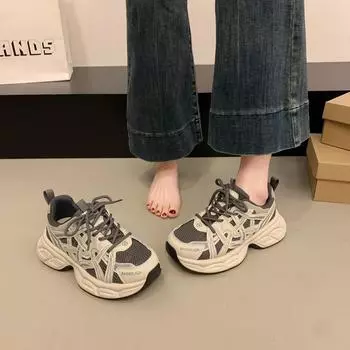 Retro versatile platform dad shoes women s 2025 new mesh breathable comfortable lightweight casual running sneakers 35 серый