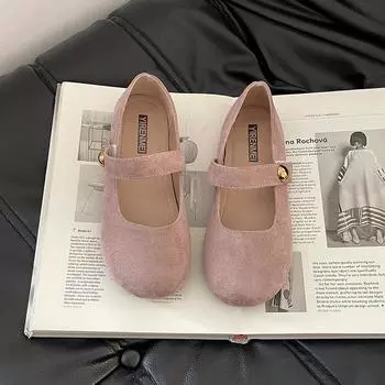 Retro versatile round head flat bottom shallow mouth single shoes women s autumn new temperament one word with skirt Mary Jane shoes 35