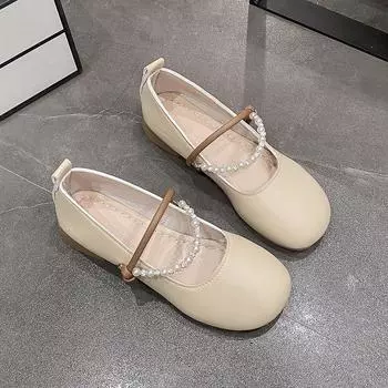 Retro versatile round head shallow mouth flat sole shoes women s 2025 new spring French small fragrant wind pearl Mary Jane shoes 35