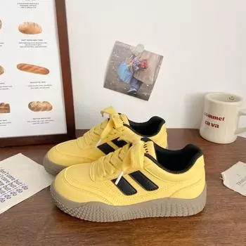 Retro versatile yellow board shoes women s platform autumn new breathable sports and leisure shoes college style white shoes 35 жёлтый