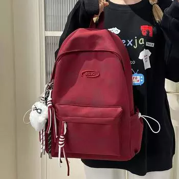 Retro Women s Backpack Junior High School Student Schoolbag Travel Bag красный