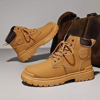 Retro Yellow Ankle Boots Male Autumn Hot Sale Man Casual Shoes Mesh Comfortable Men Sneakers Couple Solid Colour Breathable Shoe 39 жёлтый