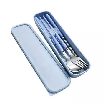 Reusable Portable With Box Camping Dinnerware Stainless Steel Cutlery Set Spoon Fork Chopsticks Set