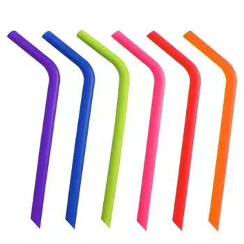 Reusable Silicone Drinking Straws , Big Size Flexible Straws with Cleaning Brush for Toddlers & Kids- 6 Pieces(Colours may vary)
