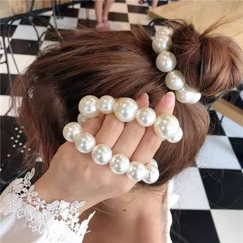 Резинки для волос Ruoshui Woman с большими жемчужинами в корейском стиле, резинки для волос для девочек, держатели для хвостиков, резинки для волос, аксессуары для волос
