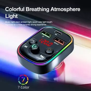 RGB Bluetooth 5.0 FM-передатчик Handsfree автомобильный радиомодулятор U-Disk Aux MP3-плеер с двумя USB Type C адаптером для быстрой зарядки