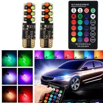 RGB LED T10 W5W Led 194 168 W5W 5050 SMD Автомобильный с дистанционным управлением клиновидные габаритные огни контроллер для чтения вспышка/стробоскоп C2P8
