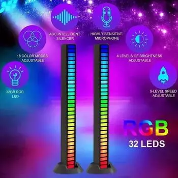 RGB-подсветка с голосовым управлением, голосовая подсветка ритма звукоснимателя, светодиодная фоновая подсветка, 32-битная аудиоподсветка с 8-режимной синхронизацией музыки
