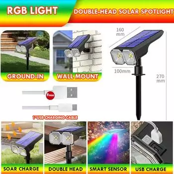 RGB солнечный точечный светильник 18 светодиодов уличный водонепроницаемый меняющий цвет многоцветный дорожка патио ворота забор USB/солнечный ландшафтный прожектор