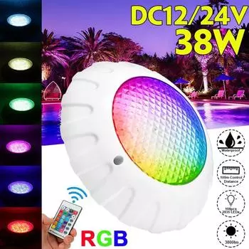 RGB светодиодный светильник для бассейна, 38 Вт, светодиодный IP68, водонепроницаемый подводный светильник, AC/DC 12 В, светильники для пруда, светодиодный прожектор для бассейна
