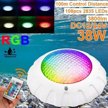 RGB светодиодный светильник для бассейна, 38 Вт, светодиодный IP68, водонепроницаемый подводный светильник, AC/DC 12 В, светильники для пруда, светодиодный прожектор для бассейна